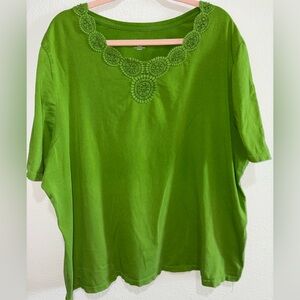 Catherines Vibrant Green Crochet Accent Blouse